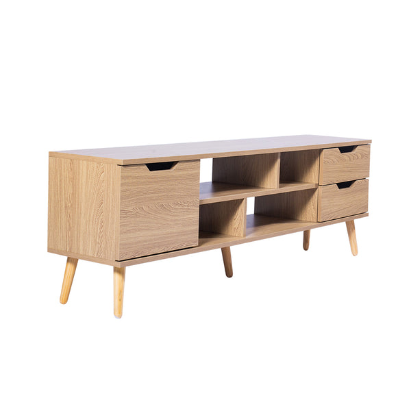 Levede TV Cabinet Entertainment Unit Stand Storage Drawer Wooden Shelf Oak 140cm