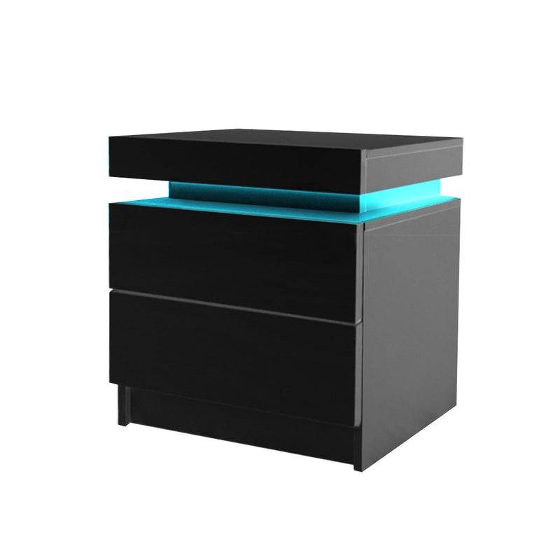 Levede Bedside Tables Drawers RGB LED Side Table High Gloss Nightstand Cabinet