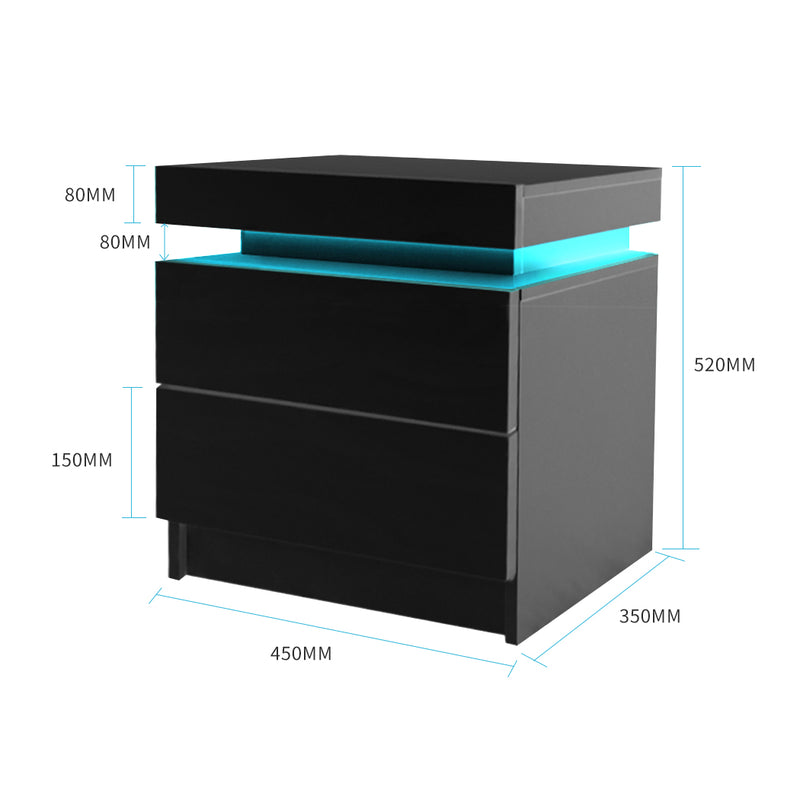 Levede Bedside Tables Drawers RGB LED Side Table High Gloss Nightstand Cabinet