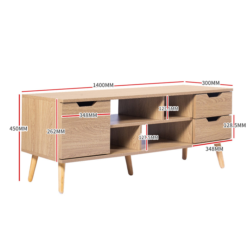 Levede TV Cabinet Entertainment Unit Stand Storage Drawer Wooden Shelf Oak 140cm