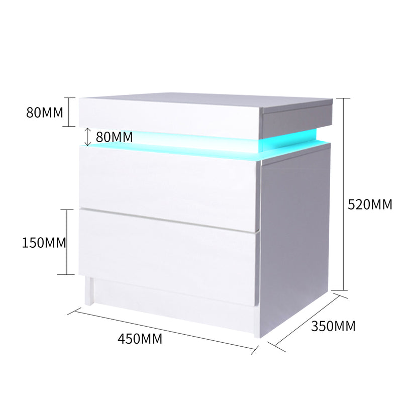 Levede Bedside Tables Drawers RGB LED Storage Cabinet High Gloss Nightstand