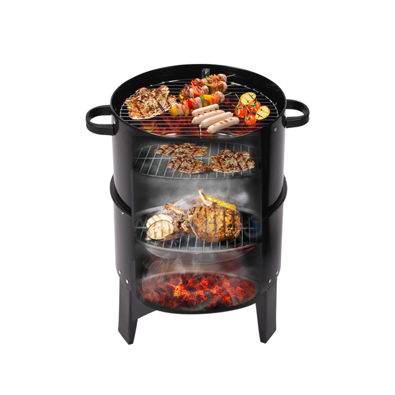 3in1 Charcoal BBQ Grill Smoker Portable Outdoor Barbecue Roaster Steel Camping