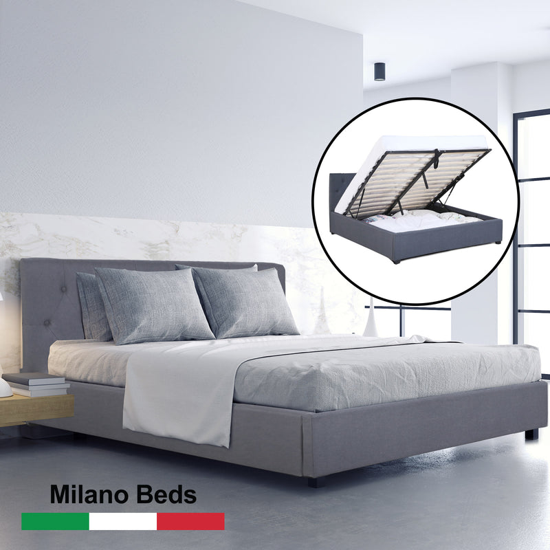 Milano Capri Luxury Gas Lift Bed With Headboard (Model 3) - Charcoal No.35 - Single