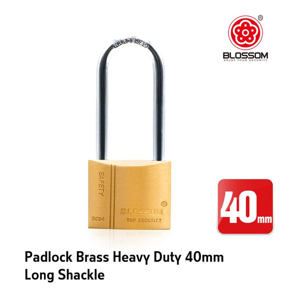 BLOSSOM PADLOCK BRASS HEAVY DUTY 40MM LONG SHACKLE