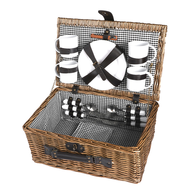 Picnic Basket Set 4 Person Willow Baskets Deluxe Outdoor Travel Camping Travel