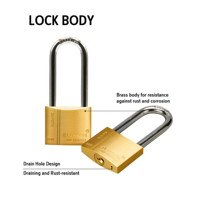 BLOSSOM PADLOCK BRASS HEAVY DUTY 40MM LONG SHACKLE