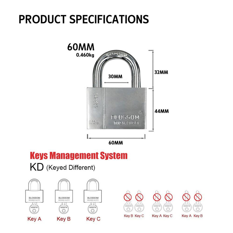 BLOSSOM PADLOCK STEEL CP RECTANGLE HEAVY DUTY 60MM