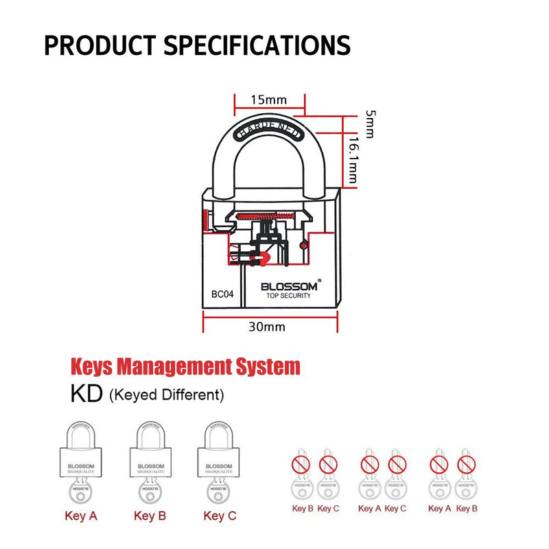 BLOSSOM PADLOCK BRASS HEAVY DUTY 30MM KEY ALIKE 4PCS