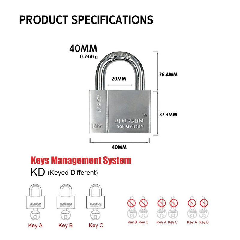 BLOSSOM PADLOCK STEEL CP RECTANGLE HEAVY DUTY 40MM