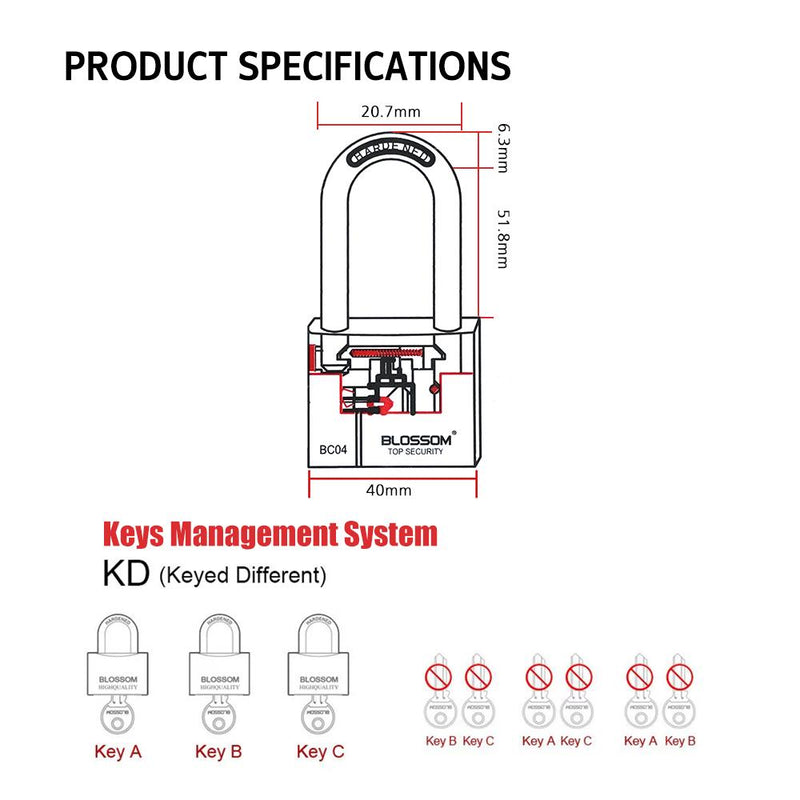 BLOSSOM PADLOCK BRASS HEAVY DUTY 40MM LONG SHACKLE