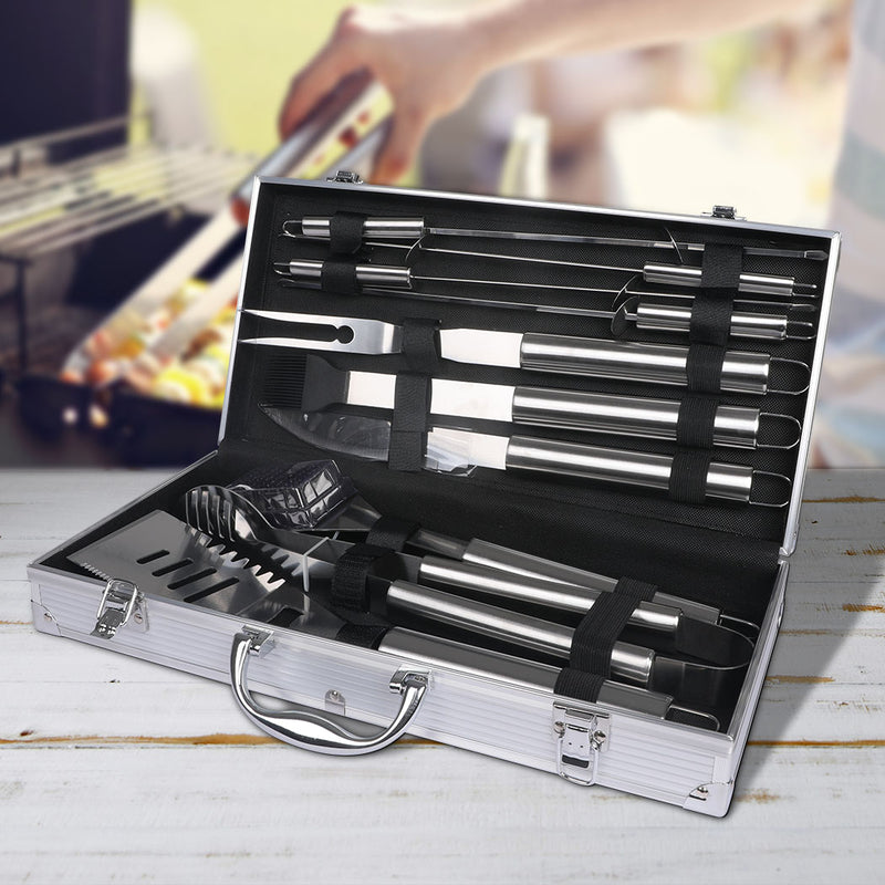 10Pcs Stainless Steel BBQ Tool Set Outdoor Barbecue Utensil Aluminium Grill Cook