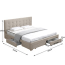 Levede Bed Frame King Fabric With Drawers Storage Beige