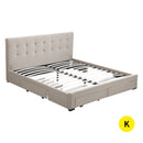 Levede Bed Frame King Fabric With Drawers Storage Beige