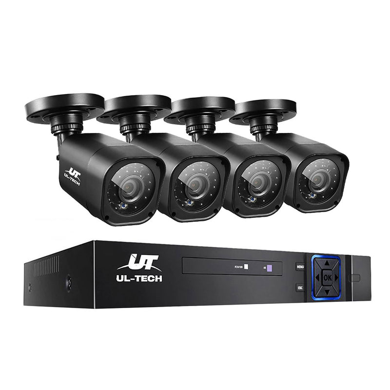 UL-TECH 8CH 5 IN 1 DVR CCTV Security System Video Recorder /w 4 Cameras 1080P HDMI Black