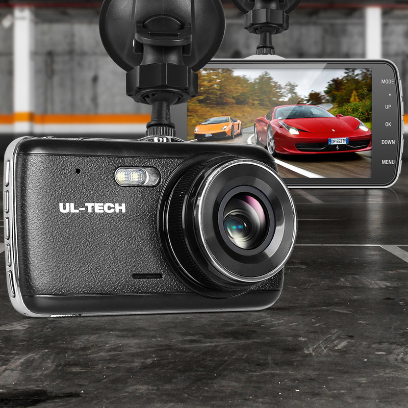 UL Tech 4 Inch Dual Camera Dash Camera - Black