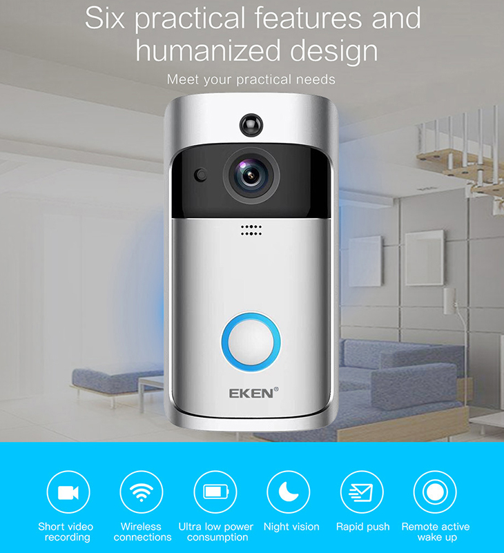 EKEN V5 Smart WiFi Video Doorbell Camera with Adapter