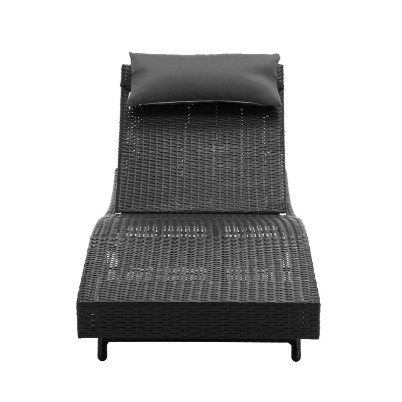 Gardeon Outdoor Wicker Sun Lounge - Black