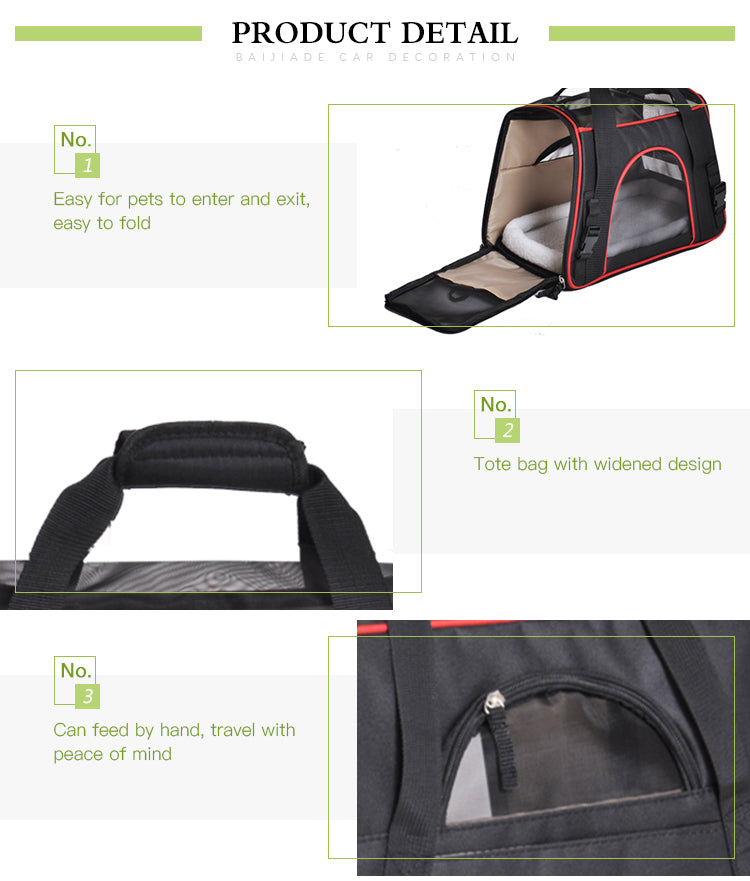 Light Weight Soft Sided Foldable Durable Polyester Pet Carrier Bag