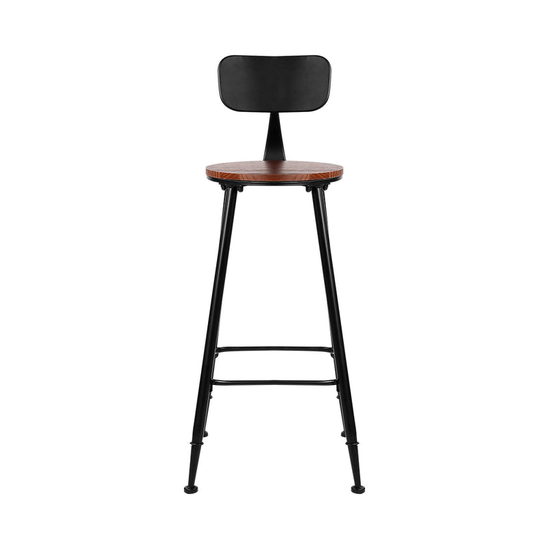 Set of 2 Artiss Bar Stools Pinewood Metal - Black and Wood