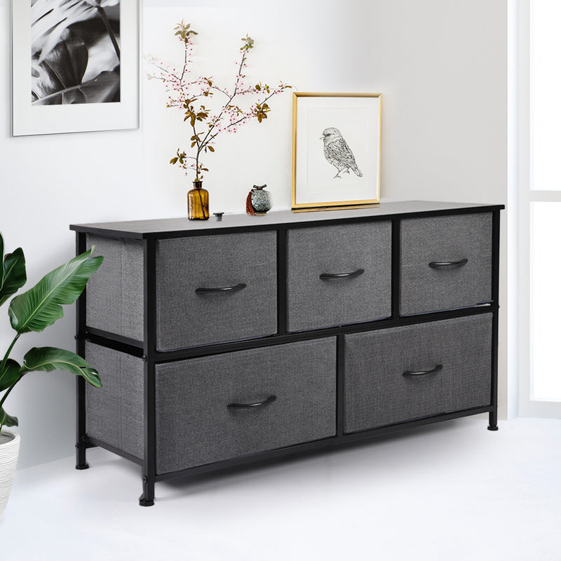 Levede Storage Cabinet Tower Chest of Drawers Dresser Tallboy 5 Drawer Dark Grey