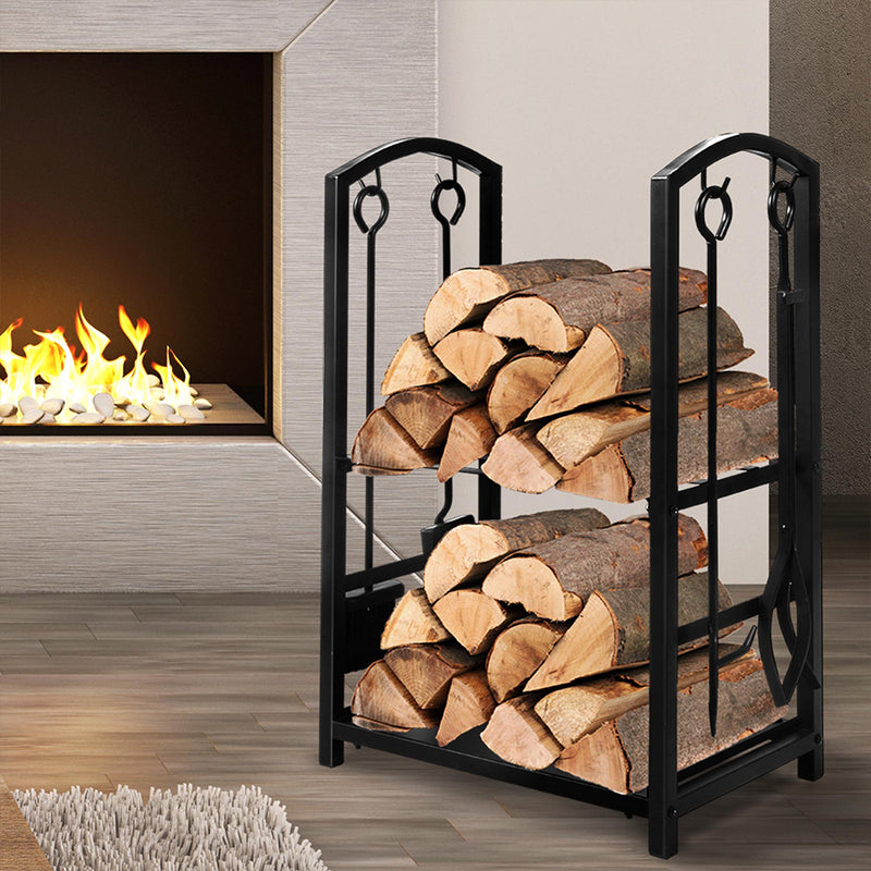 Traderight Firewood Rack 4 Fireplace Tools Log Wood Steel Large Holder Storage