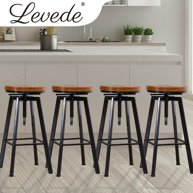 4x Levede Industrial Bar Stools Kitchen Stool Wooden Barstools Swivel Vintage