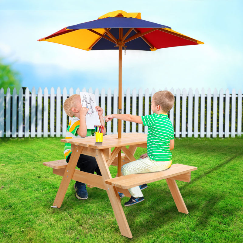 Keezi Kids Wooden Picnic Table Set with Umbrella