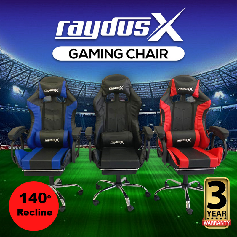 Gaming Office Chairs Computer Seating Racing With Back Massage Pointer And Recliner Footrest- Blue