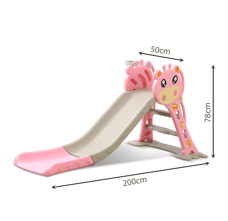 BoPeep Kids Slide Outdoor Basketball Ring Activity Center Toddlers Play Set Pink