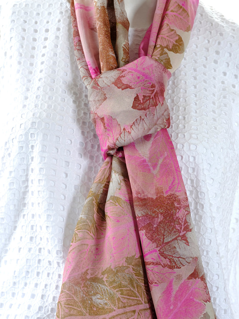 Silk Chiffon Scarf Pink Tree Fern