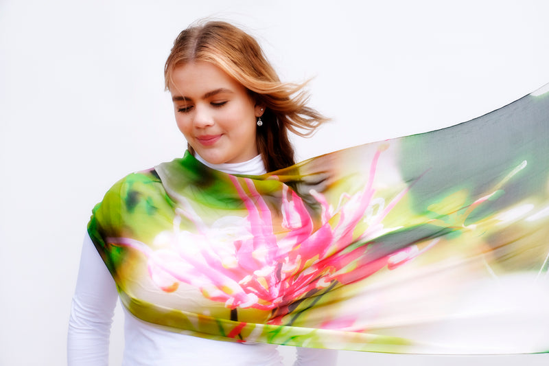 Silk Chiffon Scarf Wildflower Montage