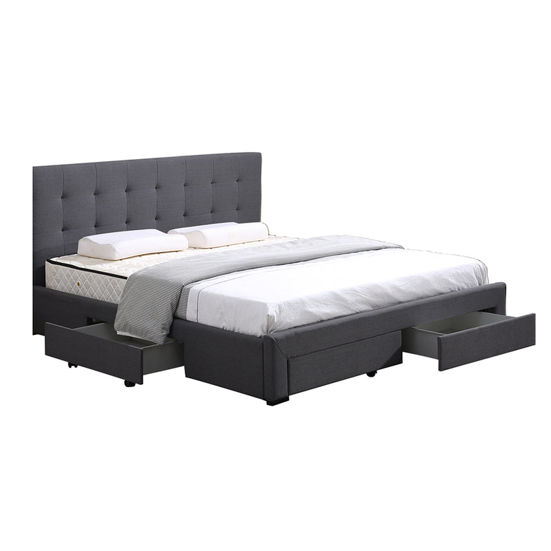 Levede Bed Frame Base With Storage Drawer Mattress Wooden Fabric Queen Dark Grey