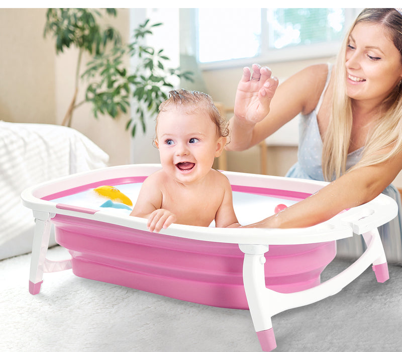 Baby Bath Tub Infant Toddlers Foldable Bathtub Folding Safety Bathing ShowerPink