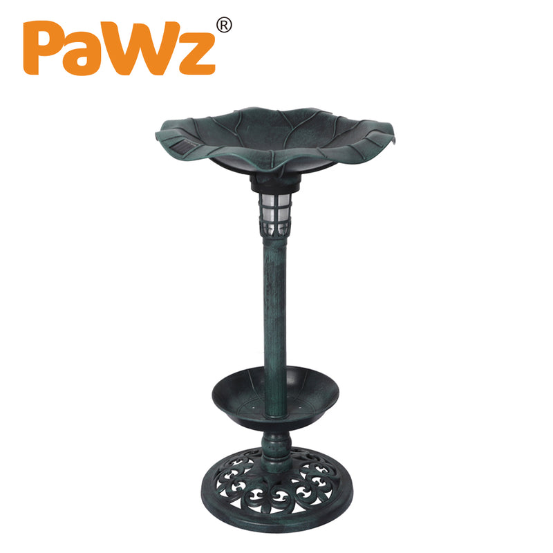 PaWz Bird Bath Feeder Feeding Food Station Ornamental Solar Light Outdoor Garden