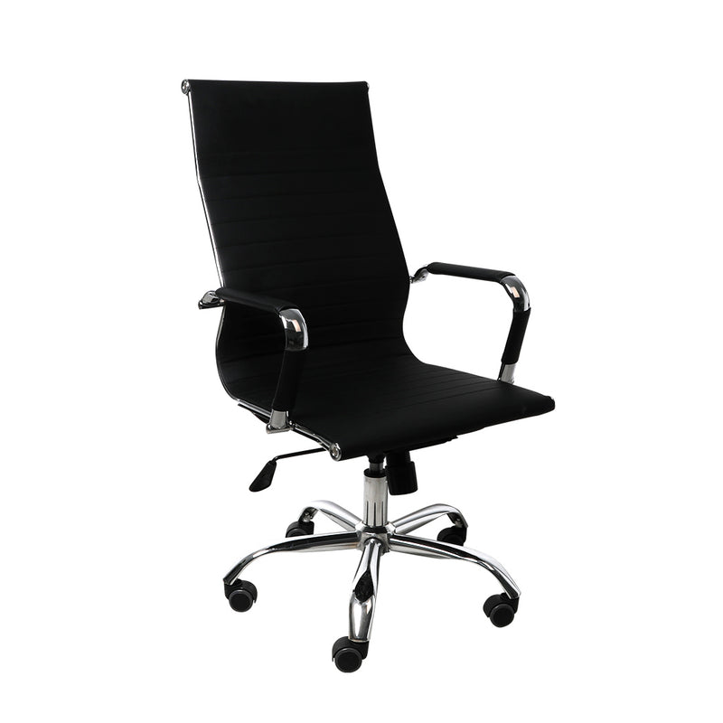 Office Chair Gaming Chair Home Work Study PU Mat Seat High-Back Computer Black