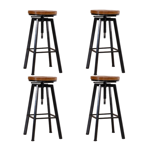 4x Levede Industrial Bar Stools Kitchen Stool Wooden Barstools Swivel Vintage