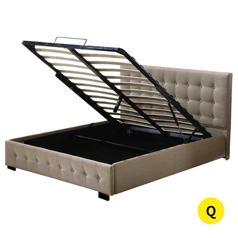 Levede Bed Frame Base With Gas Lift Queen Size Platform Fabric