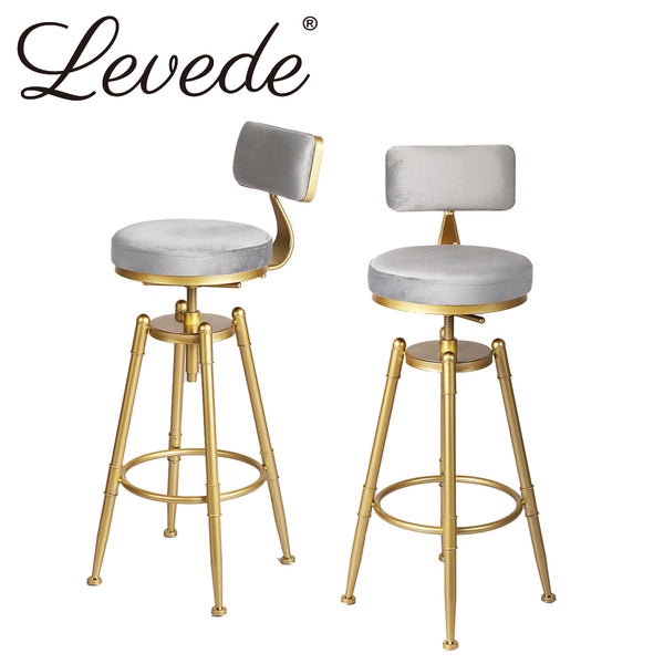 Levede Bar Stools Kitchen Stool Chair Swivel Barstools Velvet Padded Seat Grey