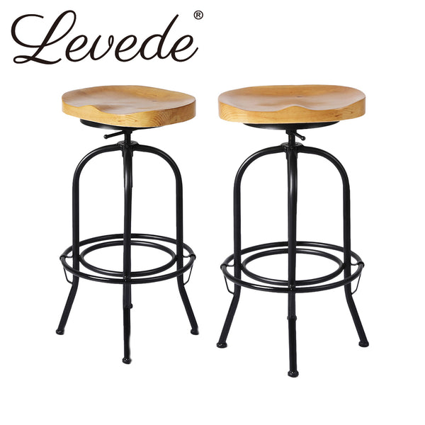 Levede Industrial Bar Stools Kitchen Stool Wooden Barstools Swivel Vintage Chair