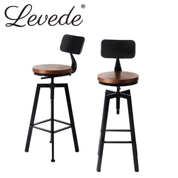 Levede Industrial Bar Stools Kitchen Stool Wooden Barstools Swivel Vintage Chair