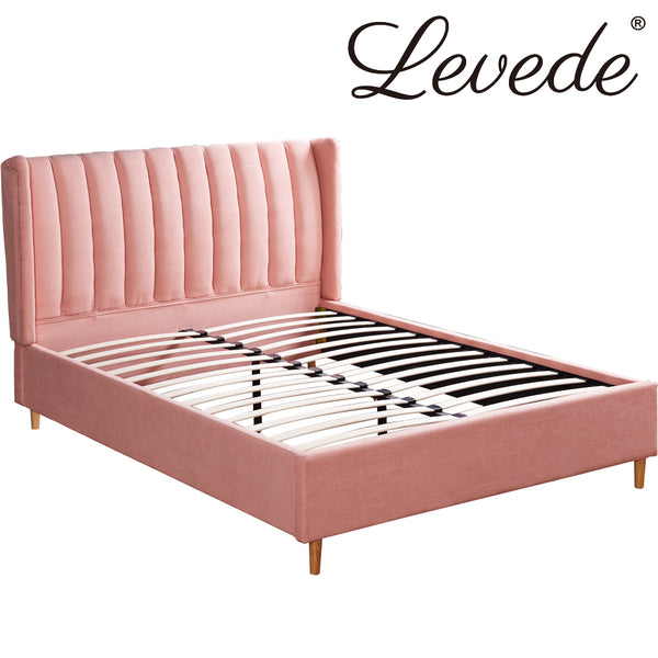 Levede Bed Frame Velvet Base Bedhead Headboard Queen Size Wooden Platform Pink