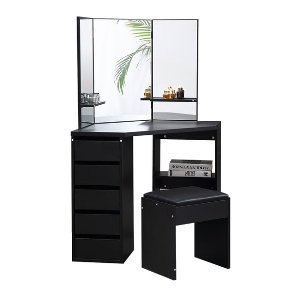 Levede Dressing Table Stool Mirror Jewellery Organiser Makeup Cabinet 5 Drawers