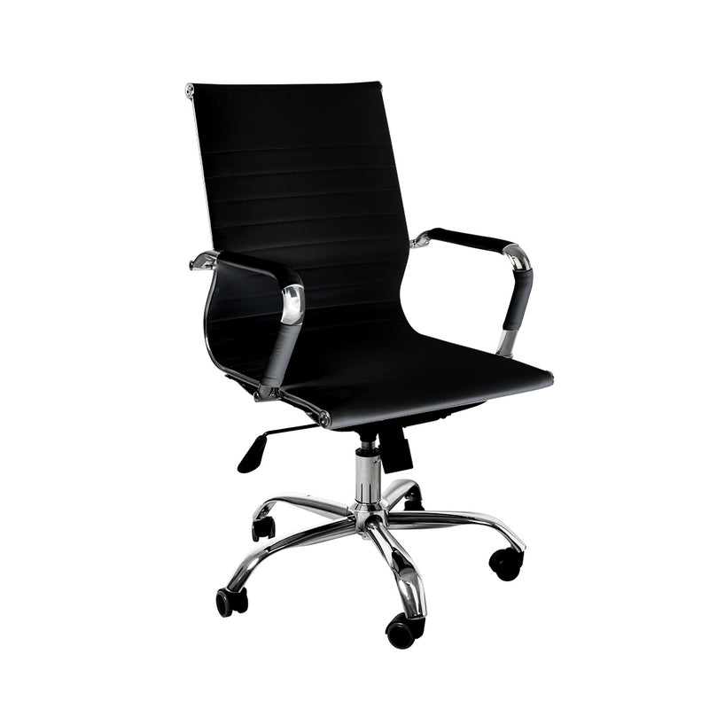 Office Chair Home Work Study Gaming Chairs PU Mat Seat Mid-Back Computer Black