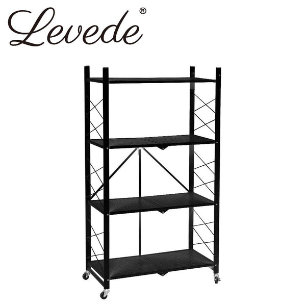 Levede Foldable Storage Shelf Display Rack Bookshelf Bookcase Wheel Collapsible