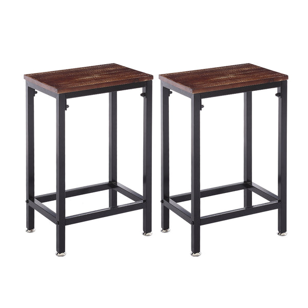 2x Bar Stools Stool Kitchen Wooden Black Chair Dining Metal Industrial Barstools