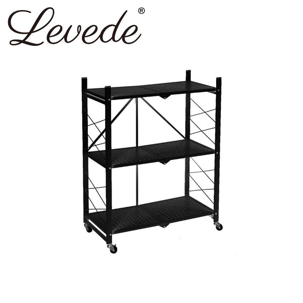 Levede Foldable Storage Shelf Display Rack Bookshelf Bookcase Wheel Collapsible