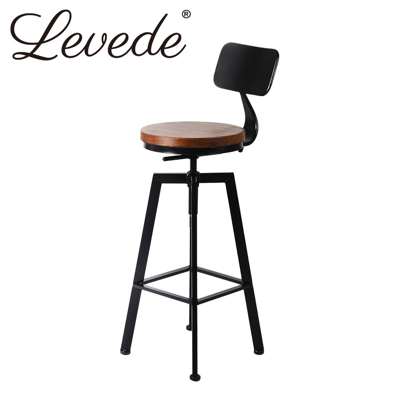 Levede 2x Industrial Bar Stools Chairs Kitchen Stool Wooden Barstools Swivel