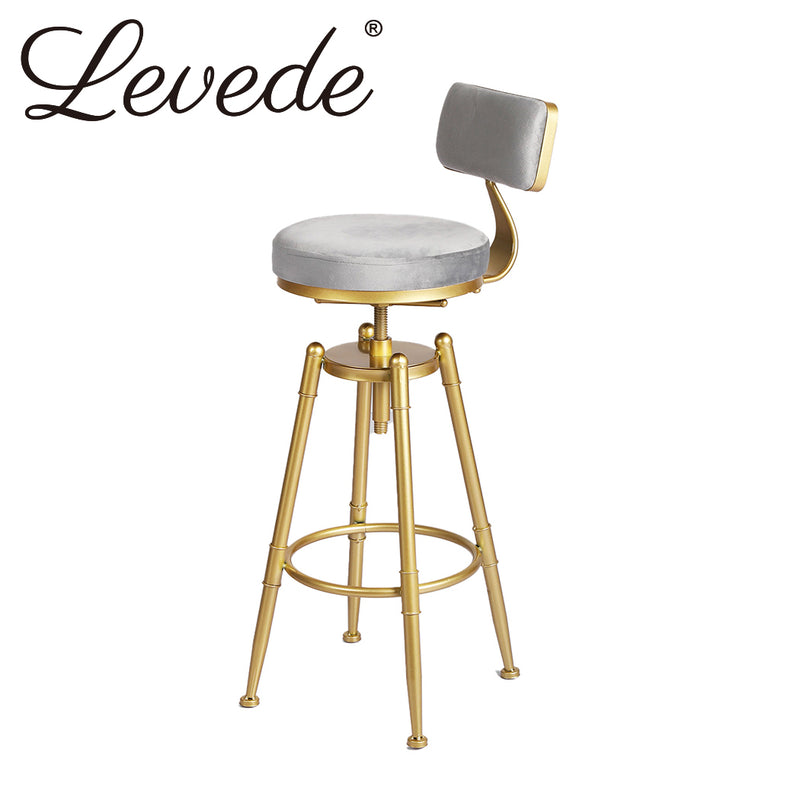 Levede Bar Stools Kitchen Stool Chair Swivel Barstools Velvet Padded Seat Grey