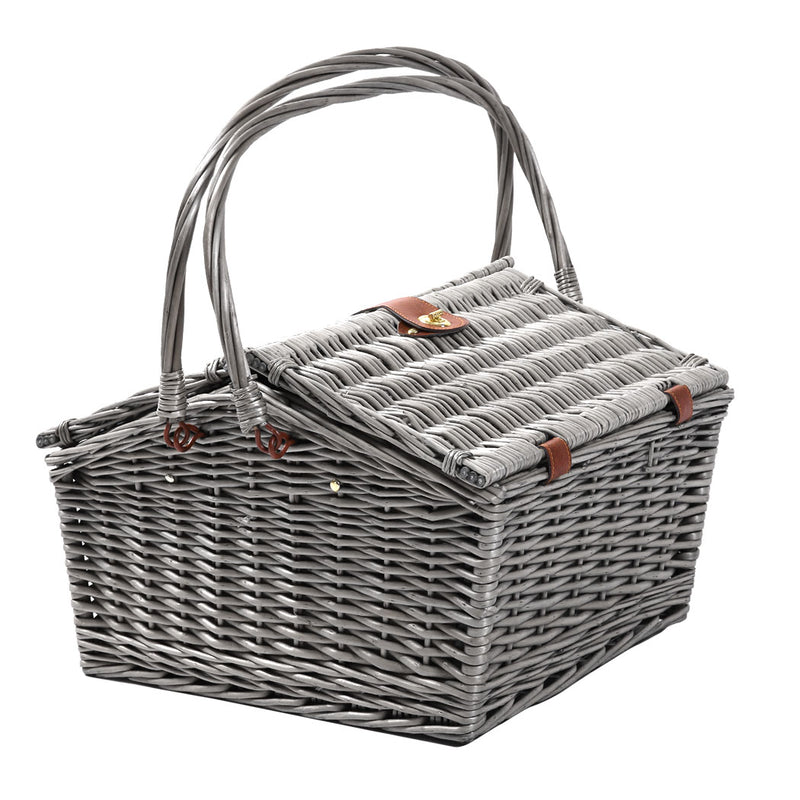 4 Person Picnic Basket Baskets Set Outdoor Blanket Wicker Deluxe Folding Handle