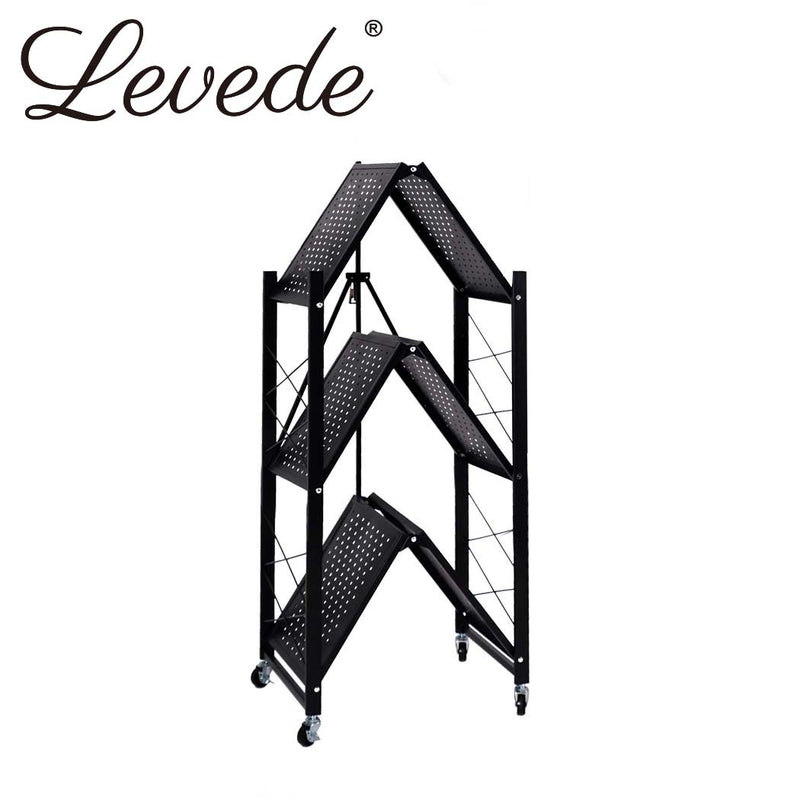 Levede Foldable Storage Shelf Display Rack Bookshelf Bookcase Wheel Collapsible